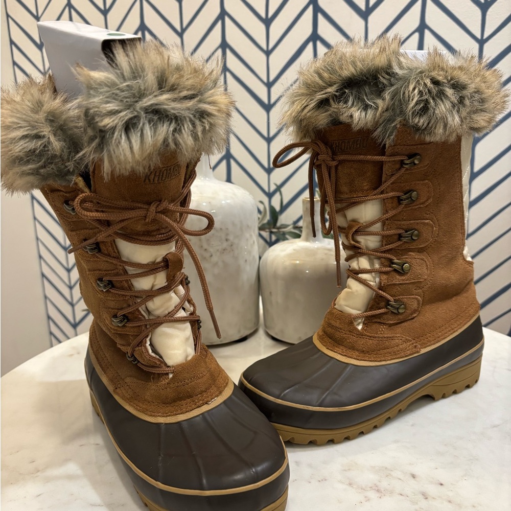 Khombu Size 7 Women's Brown and Cream Winter Boots